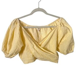 Anthropologie Sim &‎ Sam Butter Yellow Gingham Puff Sleeve Crop Top M